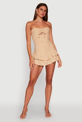 Womens Trendy Eyelet Ruffle Tiered Bodycon Dress, Beige, Size XL