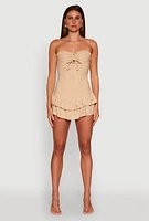 Womens Trendy Eyelet Ruffle Tiered Bodycon Dress, Beige, Size XL