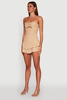 Womens Trendy Eyelet Ruffle Tiered Bodycon Dress, Beige, Size XL