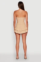 Womens Trendy Eyelet Ruffle Tiered Bodycon Dress, Beige, Size XL