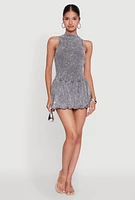 Womens Trendy Acid Wash Bubble Hem Skater Dress with Open Back,