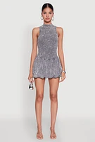 Womens Trendy Acid Wash Bubble Hem Skater Dress with Open Back,