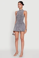 Womens Trendy Acid Wash Bubble Hem Skater Dress with Open Back,