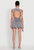 Womens Trendy Acid Wash Bubble Hem Skater Dress with Open Back,