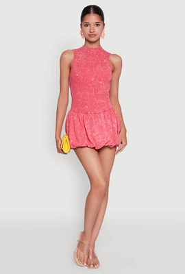 Womens Trendy Acid Wash Bubble Hem Skater Dress with Open Back, Pink, Size M