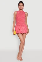 Womens Trendy Acid Wash Bubble Hem Skater Dress with Open Back, Pink, Size M