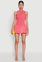 Womens Trendy Acid Wash Bubble Hem Skater Dress with Open Back, Pink, Size M