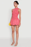 Womens Trendy Acid Wash Bubble Hem Skater Dress with Open Back, Pink, Size M