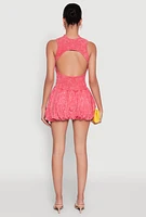 Womens Trendy Acid Wash Bubble Hem Skater Dress with Open Back, Pink, Size M