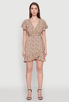 Womens Floral Wrap Dress with Ruffles and V-Neck,