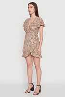 Womens Floral Wrap Dress with Ruffles and V-Neck,