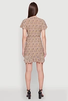 Womens Floral Wrap Dress with Ruffles and V-Neck,