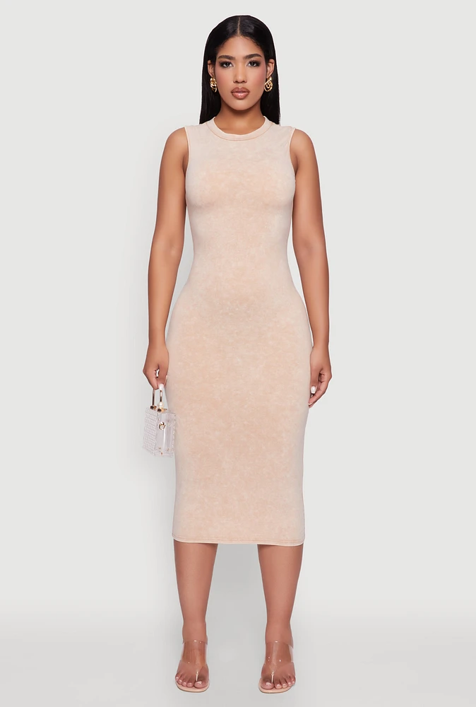 Womens Daisy Mineral Wash Sleeveless Curve Hugging Tank Dress,