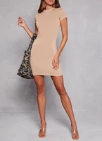 Womens Daisy Ribbed Knit Midi T Shirt Dress, Beige, Size M