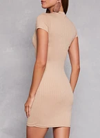 Womens Daisy Ribbed Knit Midi T Shirt Dress, Beige, Size M