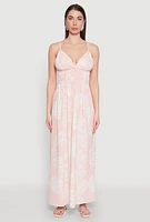 Womens Haute Monde Leaf Print Smocked Maxi Dress, Pink, Size L