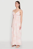 Womens Haute Monde Leaf Print Smocked Maxi Dress, Pink, Size L