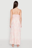 Womens Haute Monde Leaf Print Smocked Maxi Dress, Pink, Size L