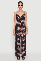 Womens Floral Print Tie Front Cami Maxi Dress, S