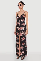 Womens Floral Print Tie Front Cami Maxi Dress, S