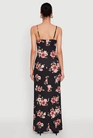 Womens Floral Print Tie Front Cami Maxi Dress, S