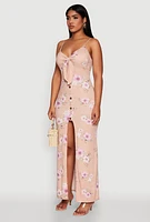 Womens Floral Print Tie Front Cami Maxi Dress, Pink, Size S