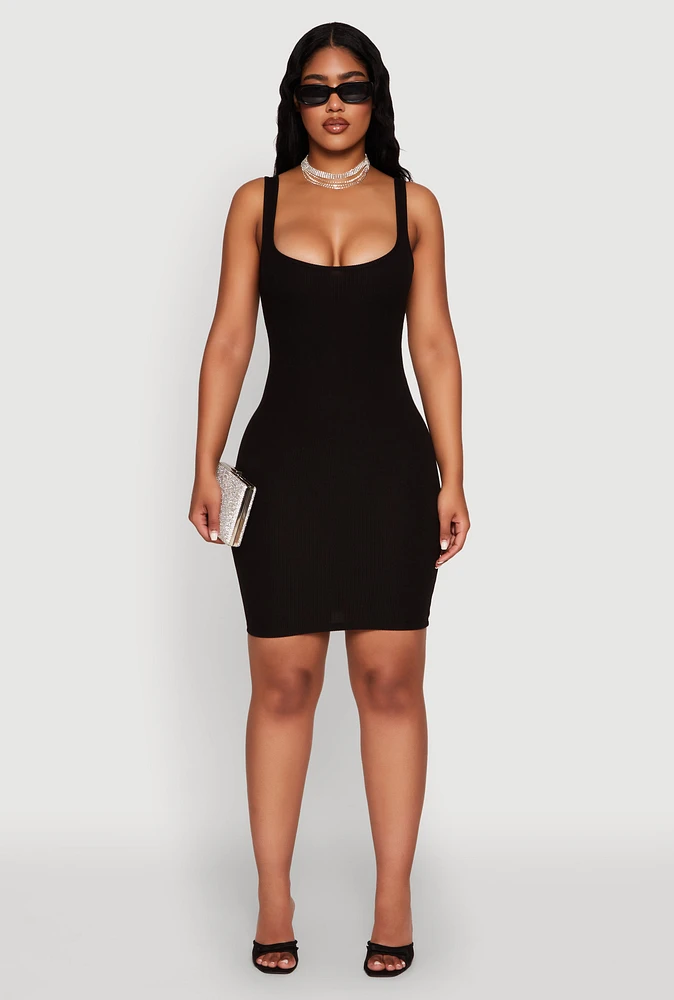 Womens Rib Knit Scoop Neck Tank Dress, Black, Size S