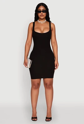 Womens Rib Knit Scoop Neck Tank Dress, Black, Size S