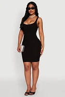 Womens Rib Knit Scoop Neck Tank Dress, Black, Size S