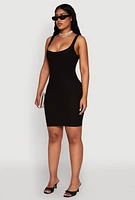 Womens Rib Knit Scoop Neck Tank Dress, Black, Size S