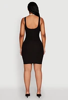 Womens Rib Knit Scoop Neck Tank Dress, Black, Size S