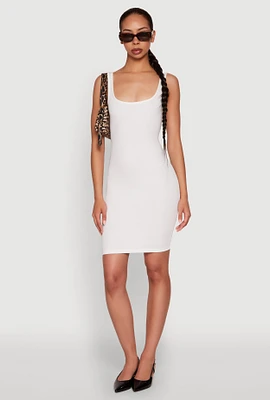 Womens Rib Knit Scoop Neck Tank Dress, White, Size L