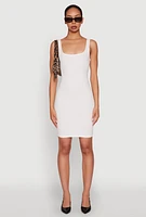 Womens Rib Knit Scoop Neck Tank Dress, White, Size L