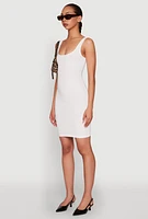 Womens Rib Knit Scoop Neck Tank Dress, White, Size L