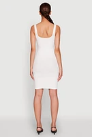 Womens Rib Knit Scoop Neck Tank Dress, White, Size L