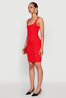 Womens Rib Knit Scoop Neck Tank Dress, Red, Size M
