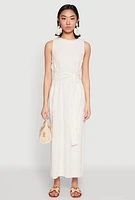Womens Sleeveless Tie Waist Maxi Dress, White, Size M