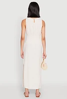 Womens Sleeveless Tie Waist Maxi Dress, White, Size S