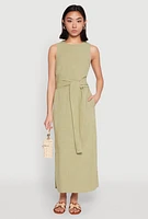 Womens Sleeveless Tie Waist Maxi Dress, M