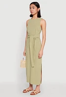 Womens Sleeveless Tie Waist Maxi Dress, M