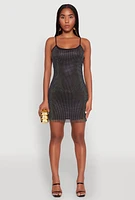 Womens Haute Monde Fishnet Lined Rhinestone Mini Dress, M