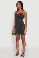 Womens Haute Monde Fishnet Lined Rhinestone Mini Dress, M