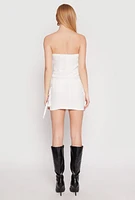 Womens Strapless Bustier Cargo Mini Dress, White, Size L