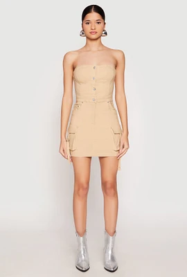 Womens Strapless Bustier Cargo Mini Dress,