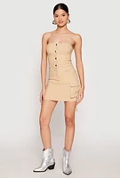 Womens Strapless Bustier Cargo Mini Dress,