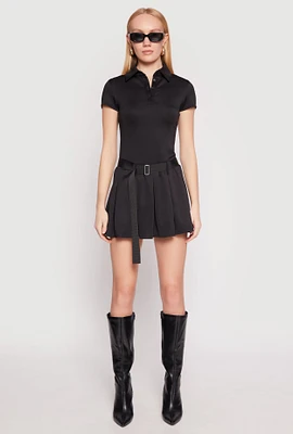 Womens Haute Monde Belted Pleated Polo Dress, Black, Size L