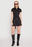 Womens Haute Monde Belted Pleated Polo Dress, Black, Size L