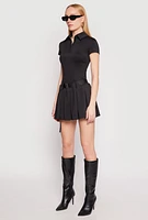 Womens Haute Monde Belted Pleated Polo Dress, Black, Size L