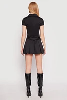 Womens Haute Monde Belted Pleated Polo Dress, Black, Size L