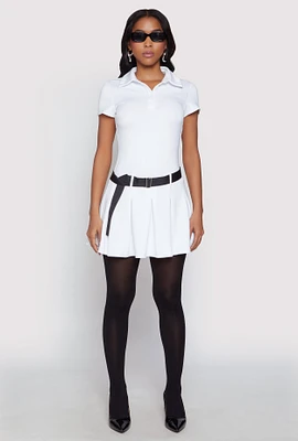 Womens Haute Monde Belted Pleated Polo Dress, White,